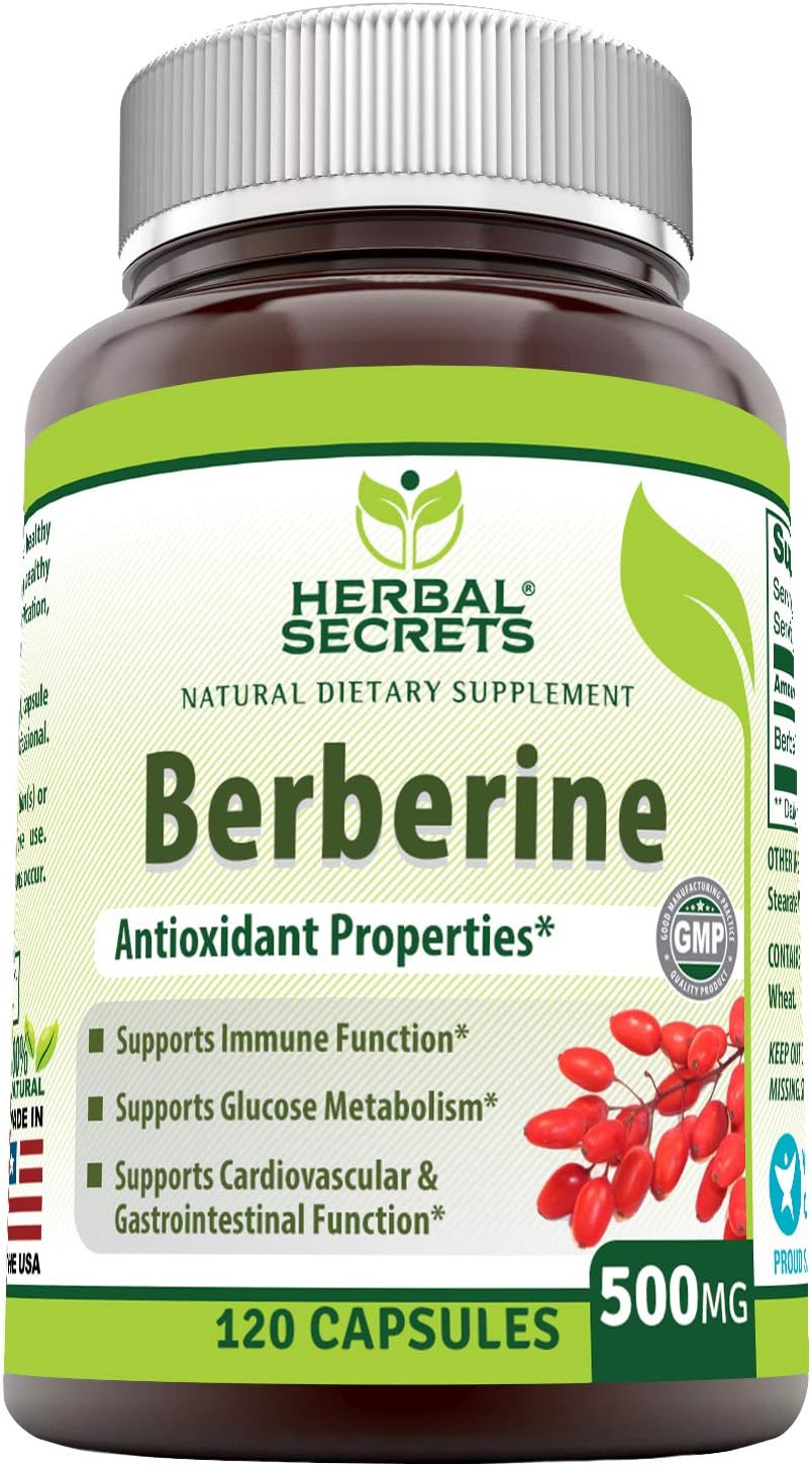 Herbal Secrets Berberine 500 mg 120 Capsules (Non-GMO) - Supports Immune Function, Glucose Metabolism & Cardiovascular and Gastrointestinal Function*
