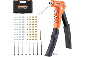 VEVOR Rivet Nut Tool Kit, 9-Inch One-Handed Rivnut Tool Kit, with 8 Mandrels, a Step Drill Bit and 80 Nuts, Metric and SAE Si