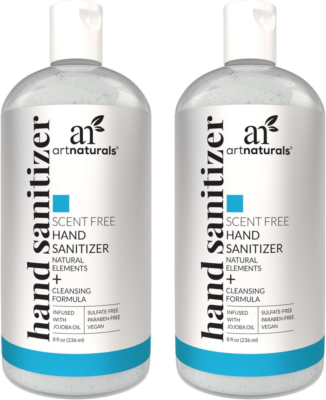 Artnaturals Hand Sanitizer Gel Alcohol Based (2 Pack x 8 Fl Oz / 220ml) Infused with Jojoba Oil, Alovera Gel & Vitamin E - Unscented Fragrance Free Sanitize