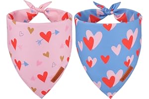 ADOGGYGO Valentine Dog Bandana, Blue Pink Heart Pet Scarf, Premium Durable Fabric, Adjustable Fit Pet Valentine Bandanas for Medium Large Dogs (Large)
