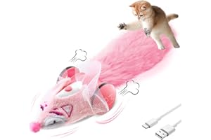 Migipaws Automatic Cat Toys, Plush Cat Mouse Toy, Interactive Toy for Indoor Cats, Smart Moving Kitten Toy, Rechargeable (Pink)