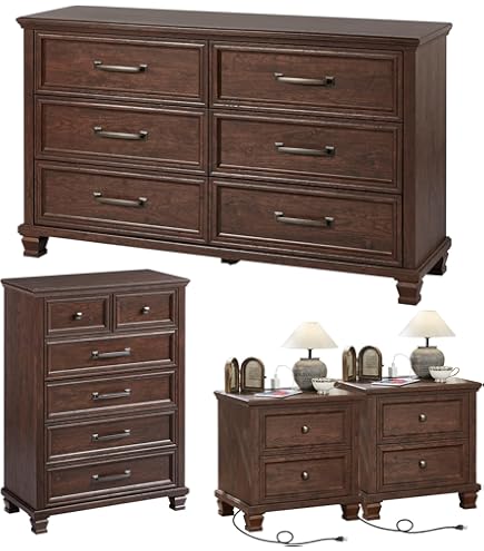 tall and short dresser set Amazon.com: SAVOR LIFE Farmhouse Bedroom Dresser and Nightstand Set 4, 5/7  Drawer Dresser & 2 Drawer Nightstand Set, Rustic Wood Bedroom Furniture Set  for Home, Hallway, Black : Home & Kitchen