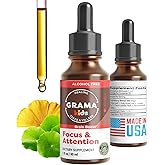 Grama Wellness - Focus & Attention Organic Kids Brain Vitamins & Cognitive Support Drops, ADHD Supplement with Ginkgo Biloba, Rhodiola, Gotu Kola, Licorice Root | Made in USA – 30 Servings