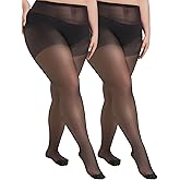 VivaCurve Plus Size Sheer Tights for Women 20D Control Top Pantyhose Soft Stockings with Reinforced Toes 2 Pairs