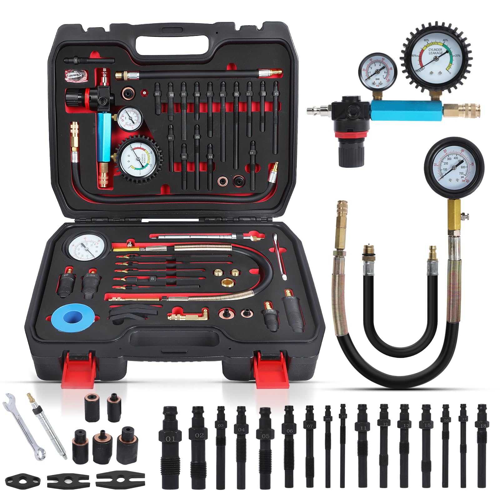 Photo 1 of Compression Tester Automotive 46Pcs Petrol & Diesel Compression Tester Kit for HDI/TDCi/Pumpe Duse Engine Cylinder Leak Down Tester Kit with Compression Gauge,Dual-Meter Leak Detector, Adapters