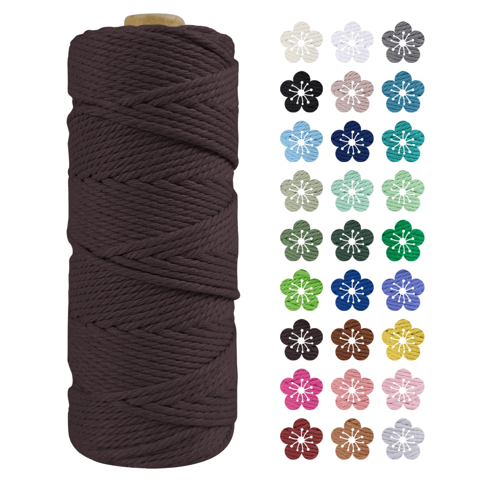 LEREATI Macrame Cord 2mm x 100m, Thick Macrame Rope Natural Cotton Rope Craft String, 3 Strand Twisted Cotton Cord Yarn for DIY Plant Hanger, Wall Hanging, Christmas Decoration (Brown) — image 1