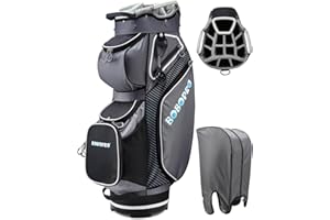 BOBOPRO Golf Cart Bag with 14 Way Divider Top, Golf Bag Full Length Putter Well, Golf Club Bag with 8 Pockets, Cooler Pouch, Rain Hood, Dust Cover, Detachable Single Strap, Lightweight for Men & Women