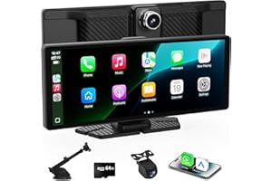 TK-YBX1ZSQ Carplay Screen for Car,10.26 inch Portable Car Play & Android Auto Touch Screen,4K Front & 1080P Rear Backup Camera Car Stereo,Loop Recording,Voice Control,Mirror Link,AUX for All Vehicles