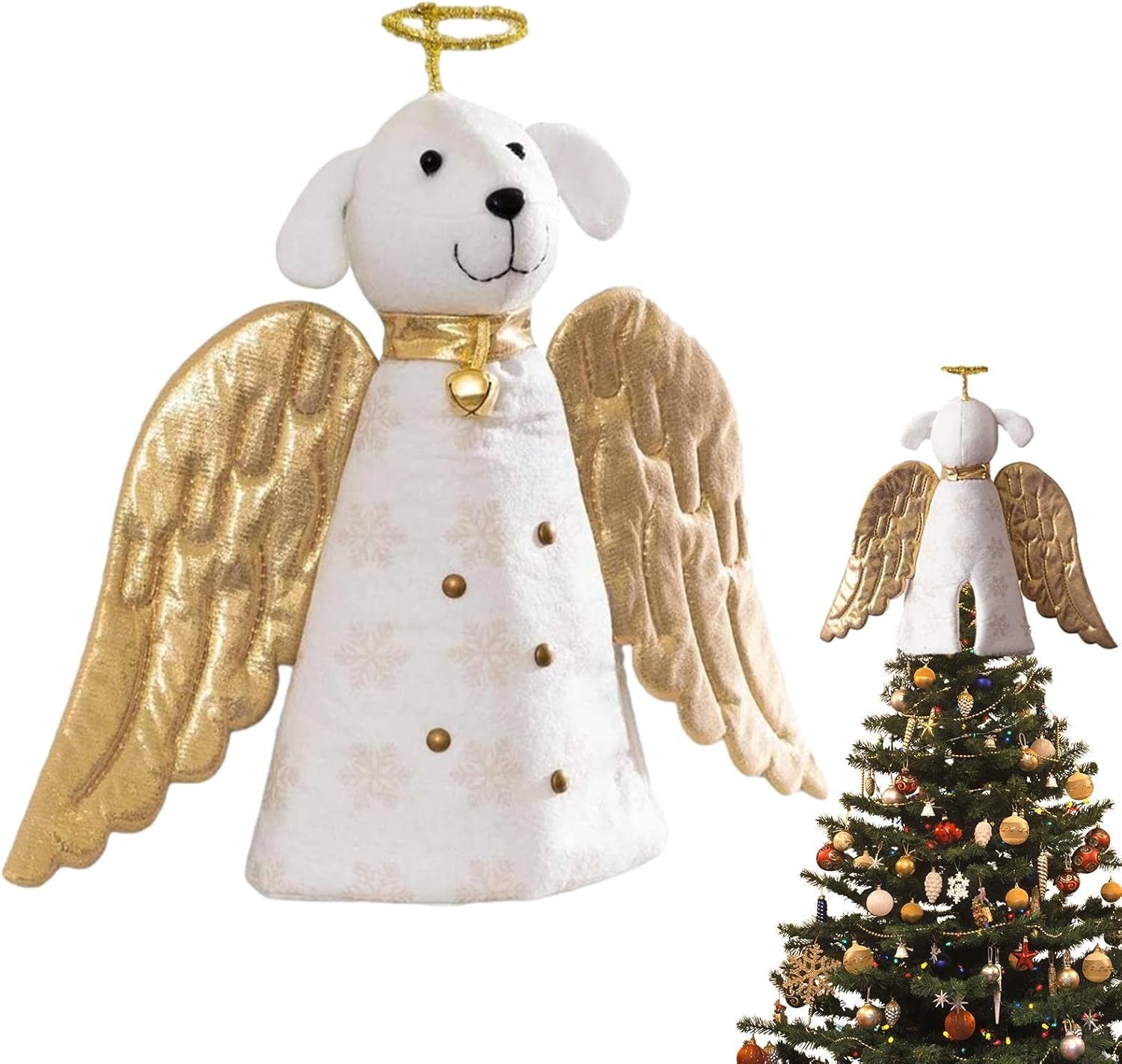 Tree Toppers - Christmas Tree Topper Angel Dog, Gold Creative Angel Dog Christmas Tree Toppers Home Decor, Christmas Tree Ornament for Indoor Off-ice New Year Holiday Tree Decoration