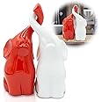 Red and White Elephant Statues with Trunk Up - Poly Stone Elephant Decor Figurines - Russian Suvenir Statuette for Good Luck - Un Par De Elefantes para Decoracion Casa