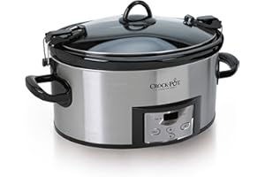 Crock-Pot 6-Quart Programmable Cook and Carry Oval Slow Cooker, Digital Timer, Stainless Steel, SCCPVL610-S