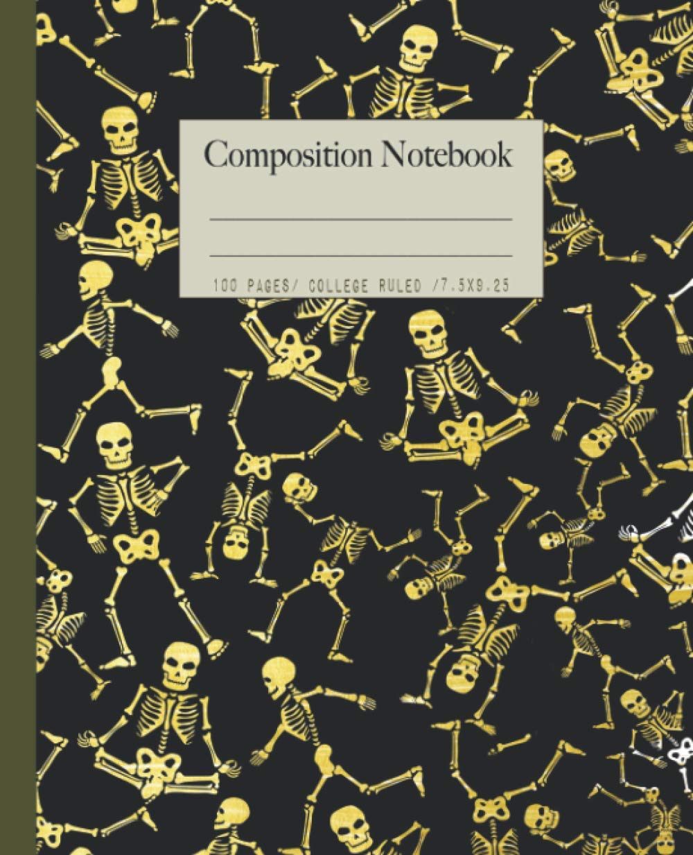 Composition Notebook: Funny anatomy illustrations composition notebook. College ruled black & gold skeleton illustrations gift.