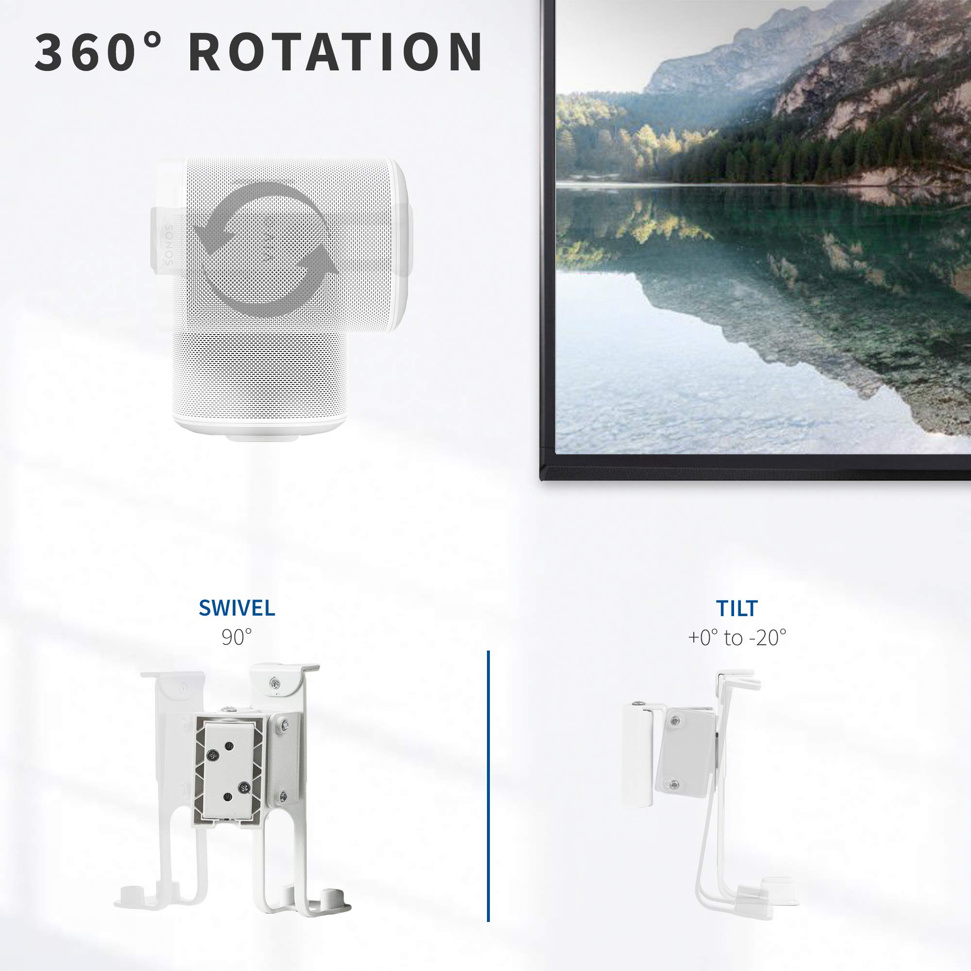 VIVO White Dual Wall Mount Brackets Designed for Sonos One, SL, and Play:1 Audio Speakers | Adjustable Mounting for 2 Sonos Speakers (MOUNT-PLAY1W)