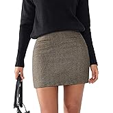EXLURA Womens Tweed Bodycon Mini Skirt High Waist Side Zipper Fall Trendy Pencil Short Skirts Business Casual Outfits Pockets