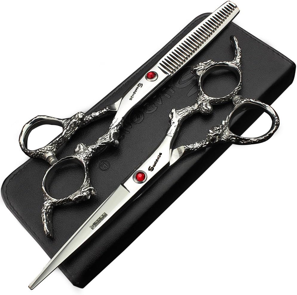 Silver 6-inch scissors exquisite pattern 440c high hardness stainless steel barber shop hairdressing cutting hairstyle and thinning salon professional tools (scissors set)