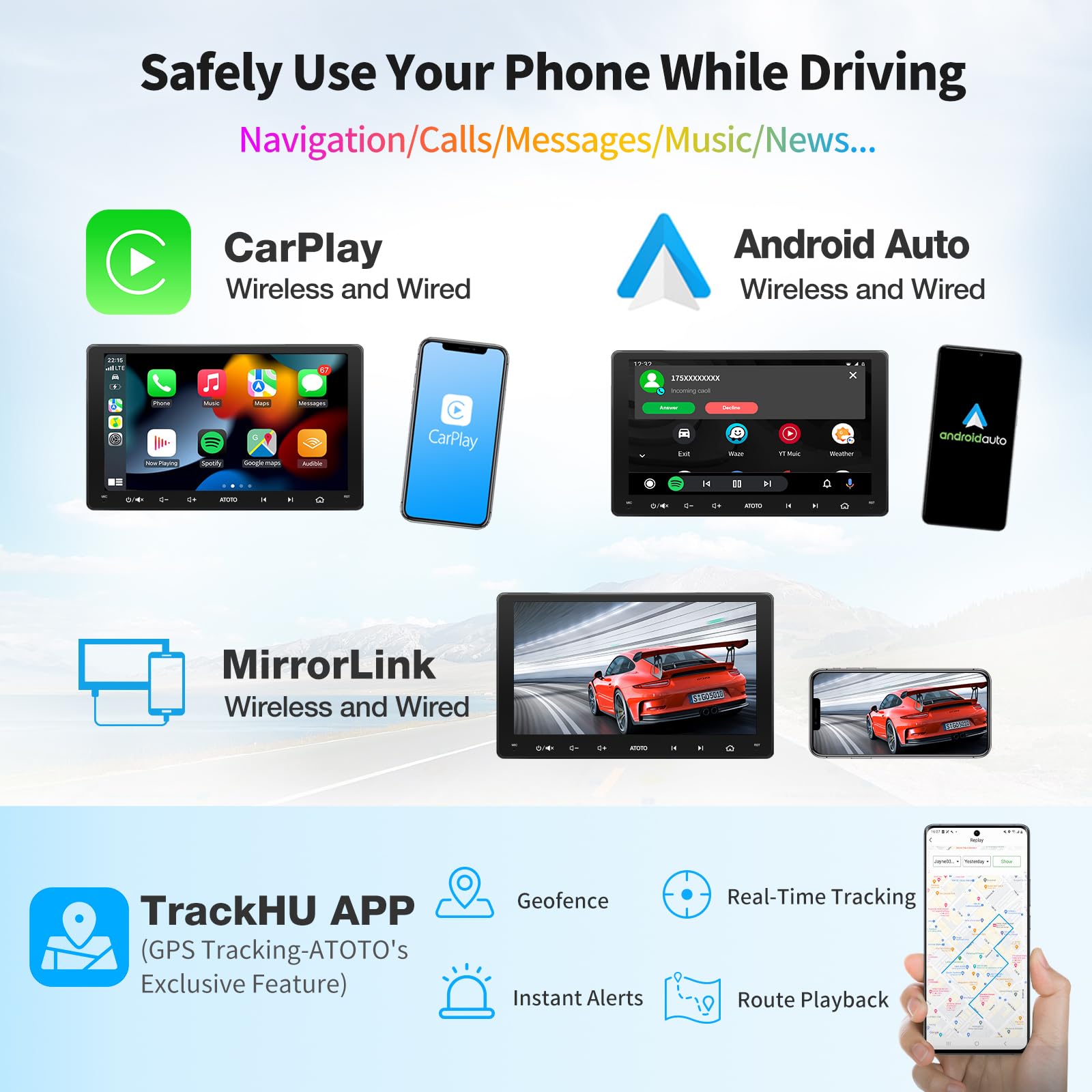[9inch] ATOTO A6 PF Android Car Stereo, Double-DIN Radio, Wireless CarPlay & Wireless Android Auto, Mirror Link, GPS Tracking，in-Dash Navigation, Dual Bluetooth, HD LRV, 2G+32G, A6G209PF