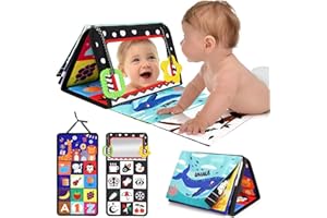 URMYWO Tummy Time Toy - Black and White High Contrast Baby Toys for Newborn - Baby Visual Stimulation Mirror - Montessori Sensory Crinkle Toy for Infant 0-3-6-12 Months - Shower Gift for Boy Girl