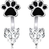 Sterling Silver Forever Love Front and Back Heart Stud Puppy Paw Earrings Jacket for Women