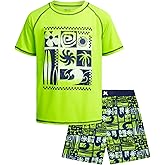 Quad Seven Boys Rash Guard Swimsuit Set - Kids Short Sleeve Bathing Suit Swimwear Sets (Sizes: 5-12)