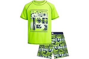 Quad Seven Boys Rash Guard Swimsuit Set - Kids Short Sleeve Bathing Suit Swimwear Sets (Sizes: 5-12)