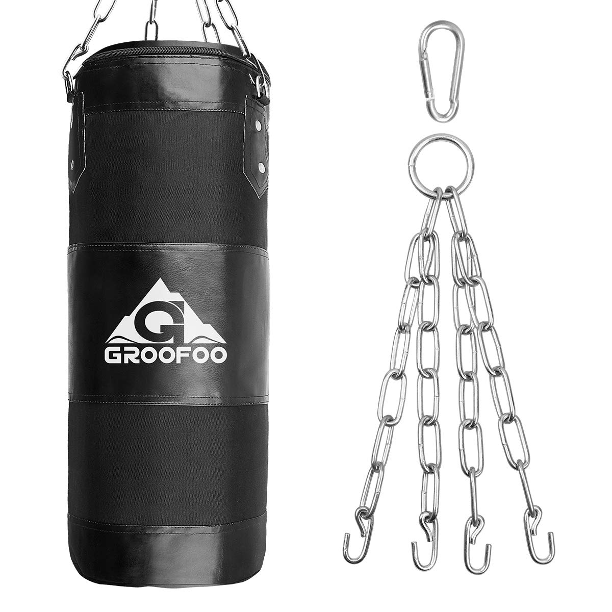 Boxing Bag, GROOFOO 100x33CM Heavy Duty Oxford Punching Bag for Kids and Adults, UNFILLED Bag with Mount Chain for Boxing Training MMA Muay Thai - Black