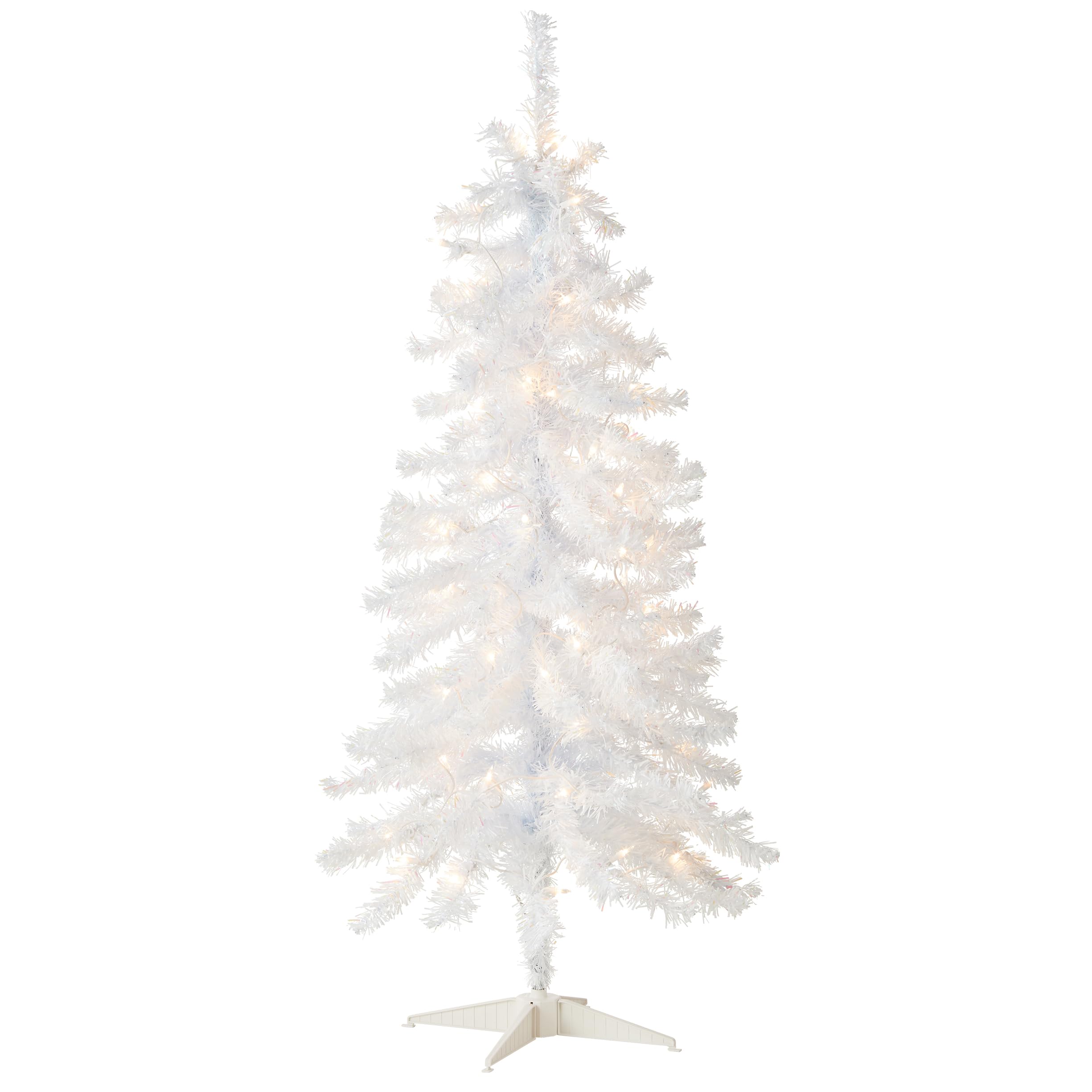 Photo 1 of ***DAMAGE -SELLING AS IS***  National Tree Company 4 ft Pre-Lit Mini Artificial Christmas Tree, White Iridescent Tinsel, 70 Clear Lights, 110 Tips, Includes Stand