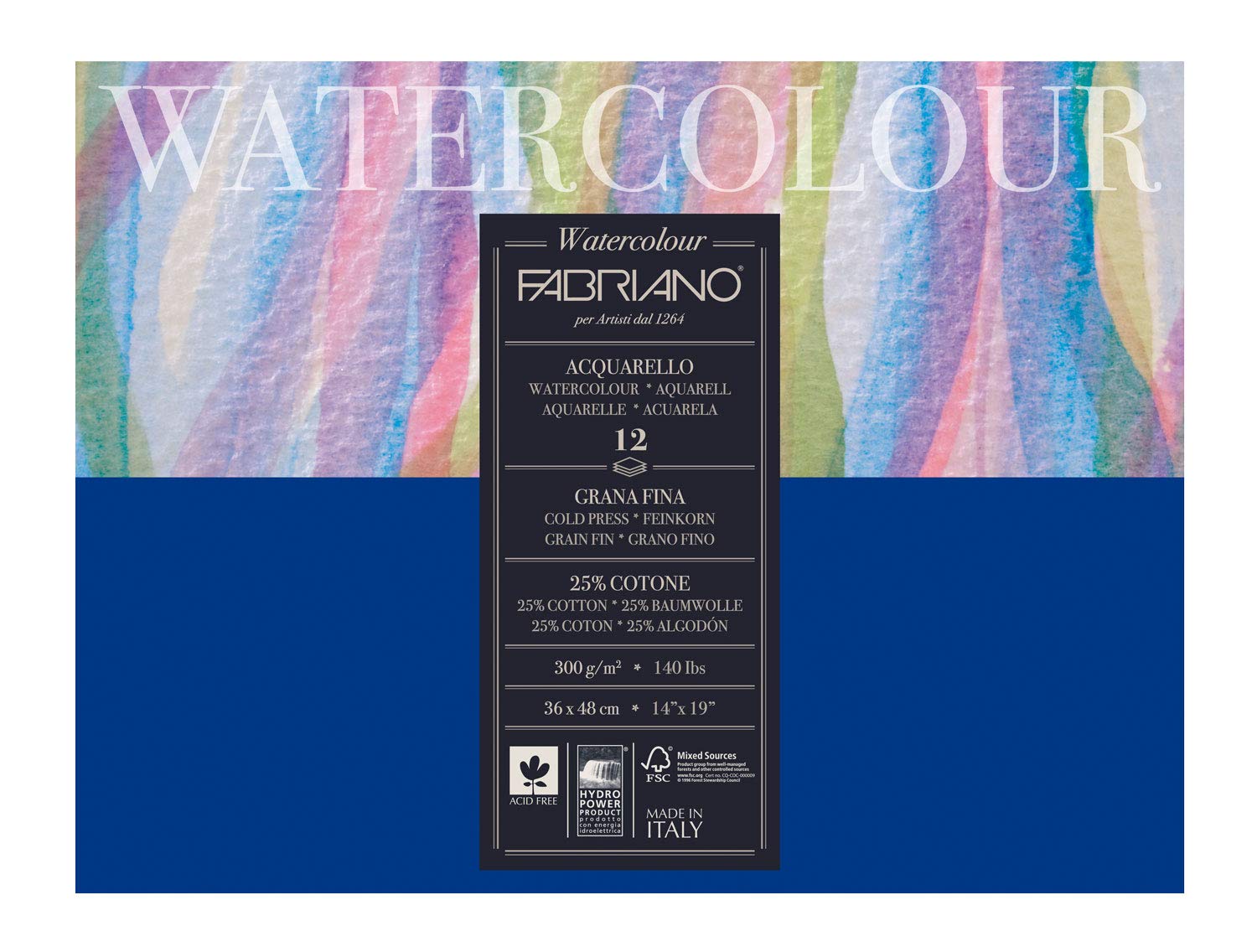 Fabriano 17313648 Watercolour Pad, Cotton, White, 36 x 48 x 0.5 cm