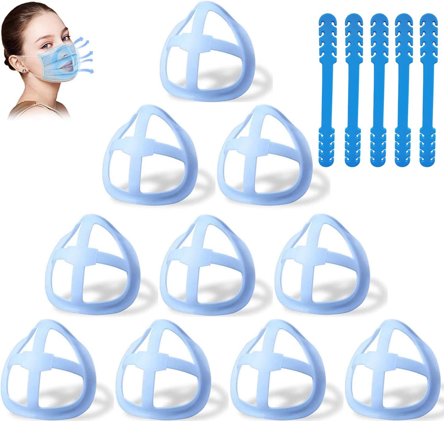 3D Bracket Internal Support Frame ，Cool Insert Lipstick Protector, Reusable ， Easier to Breathe & Talk（10pcs BLUE） - - 