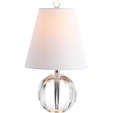 JONATHAN Y Goddard 16" Crystal Ball Orb Metal LED Table Lamp, Clear | Modern Bedside Nightstand Light, Linen Empire Shade, Chrome Accents, Rotary Switch, UL Listed, Bulb Included