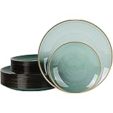 Brolifon 80pcs Disposable Clear Green Plastic Plates With Gold Rim, Include 40-7 inch Dessert Plate and 40-10 inch Dinner-Plates for Party, Wedding and Birthday