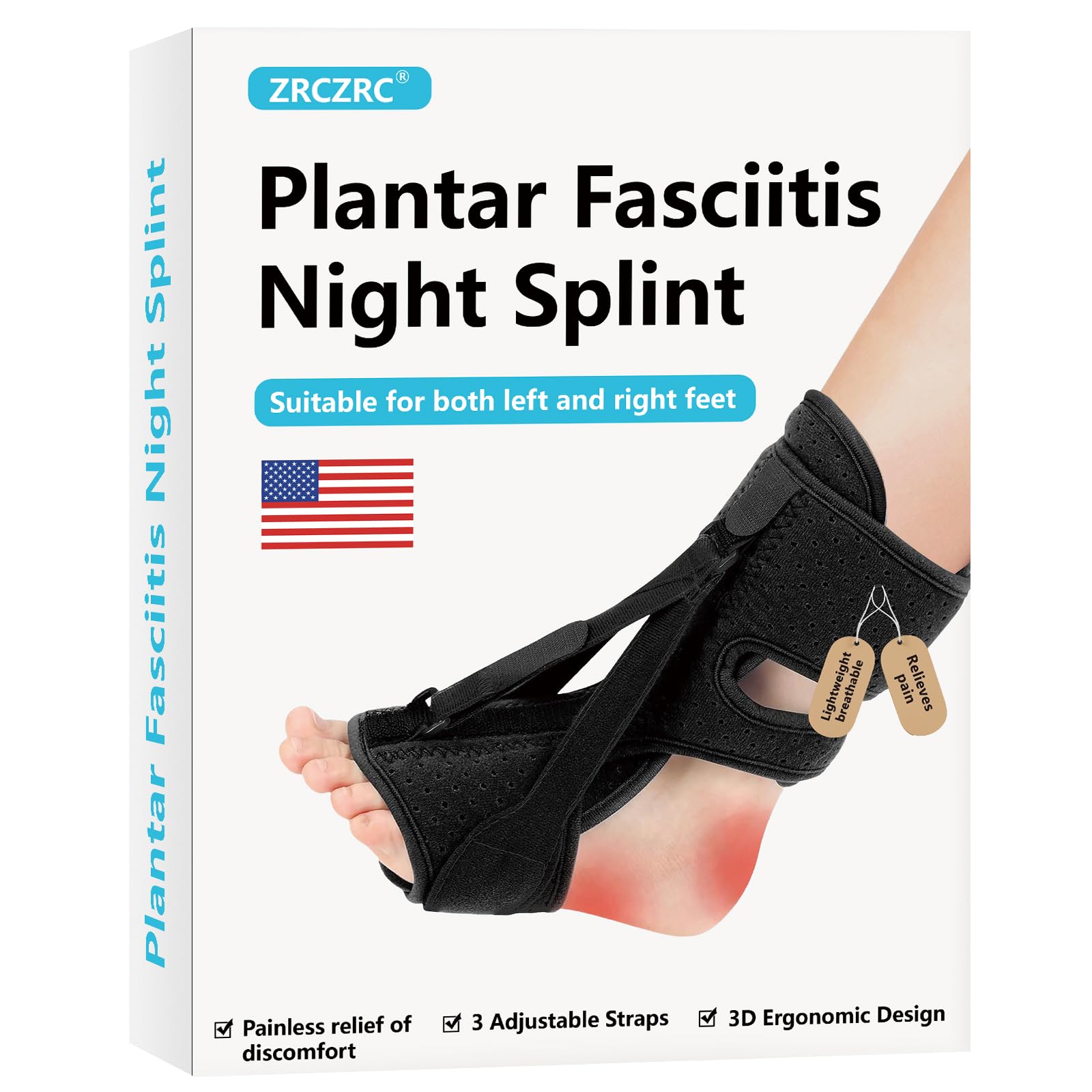 Photo 1 of ZRCZRC Plantar Fasciitis Night Splint, 3 Adjustable Straps, 85°-90° Scientific Dorsiflexion, Design Relieves Pain From plantar Fasciitis, Arch Pain, Foot Drop, And Achilles Tendonitis, Black