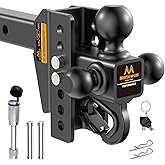 Mmtowus Adjustable Trailer Hitch -Drop Hitch -Tri Ball Mount with Hook (1-7/8'', 2''&2-5/16''), Fits 2-Inch Receiver, 6'' Dro