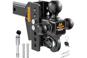 Mmtowus Adjustable Trailer Hitch -Drop Hitch -Tri Ball Mount with Hook (1-7/8'', 2''&2-5/16''), Fits 2-Inch Receiver, 6'' Dro