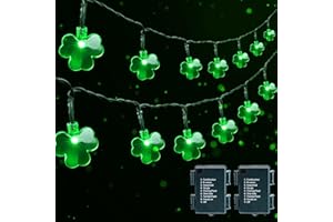 Lomotech Shamrocks Lights, 2 Pack 16.4ft 50 LED Battery Operated Lucky Clover Light with Timer Function, 8 Modes Waterproof Twinkle Lights for St Patrick's Day Decorations