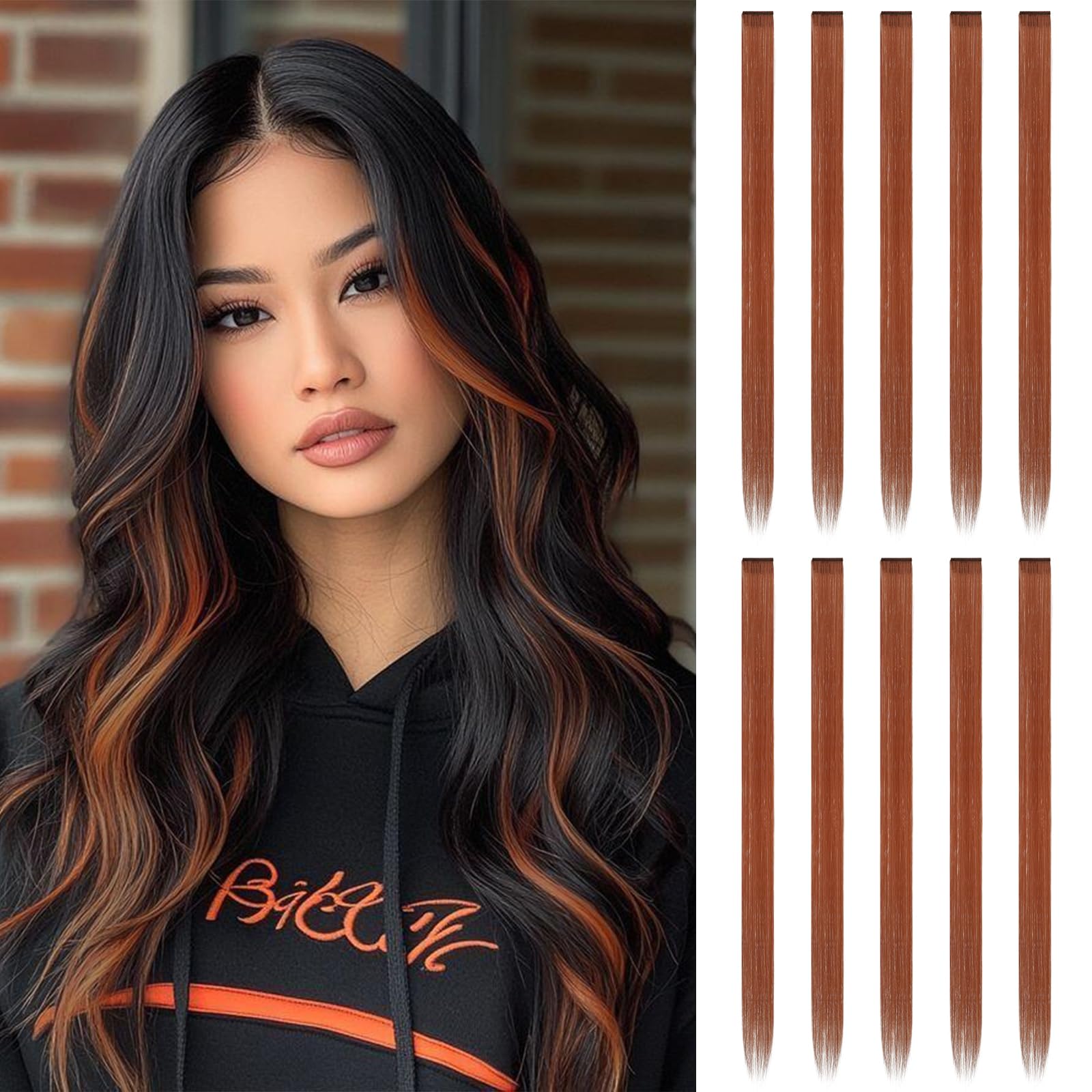 FESHFEN Coloured Clip in Hair Extension Copper Hairpieces for Women Party Highlight Colourful Straight Long Hair Extensions Clip in Hair Piece, 22 inch โ image 1