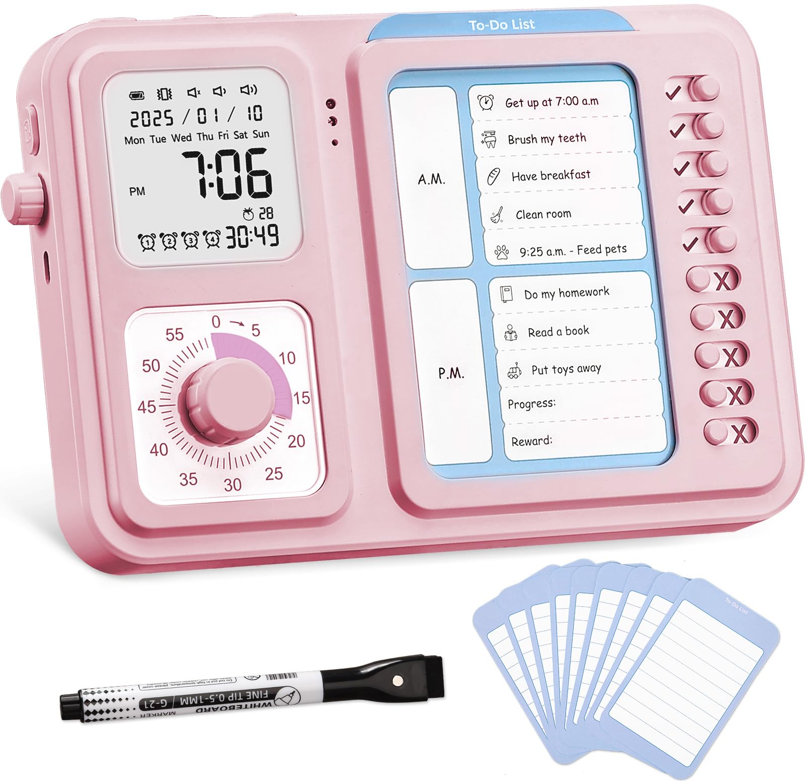 Photo 1 of 3-in-1 Visual Timer & ADHD Tool for Kids Adults, ADHD Task Timer with Chore Chat Board Schedule, Homeschool (Pink)