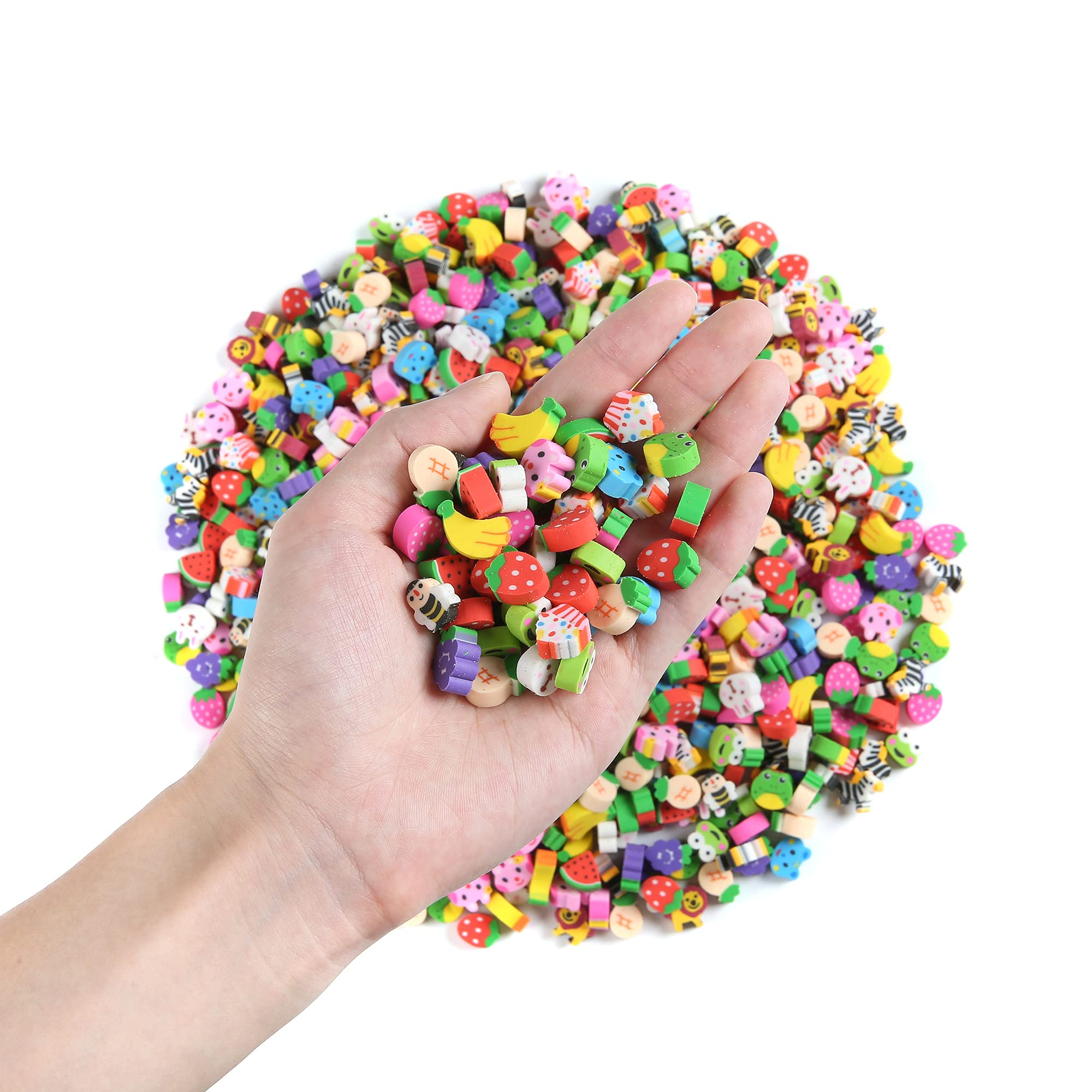 300 Pieces Mini Animal Fruit Erasers for Kids Bulk, Small Cute Pencil Erasers Assortment for Home School Work Rewards, Party Favor and Gift Filling