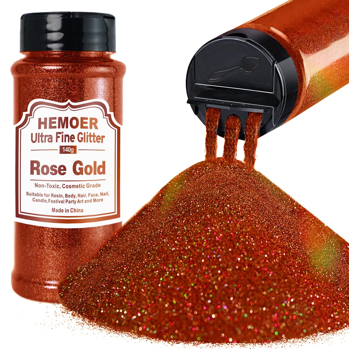 Rose Gold Ultra Fine Glitter, 5oz /140g Cosmetic Sparkle Glitter for Hair Face Body Eye Nail Art Festival, Epoxy, Resin Craft, Tumblers, Candle, Painting Arts Decoration