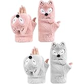 SATINIOR 2 Pairs Winter Gloves for Women Thick Warm Soft Plush Convertible Flip Top Mittens Full Finger Gloves for Girls