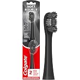 Colgate 360 Battery Powered Replacement Toothbrush Heads, Black, 2 Pack | Fits Any Colgate 360 Battery Powered Electric Toothbrush, Soft Bristles, Rubber Polisher, Removes Odor-Causing Bacteria