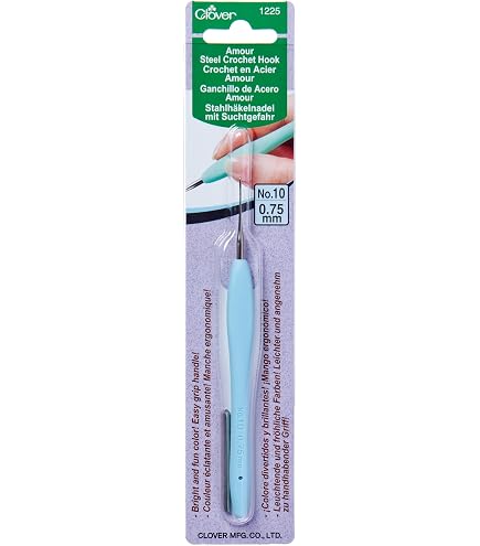 Amazon.com: Clover 1225 Amour Steel Crochet Hook No. 10, 0.75mm , Blue