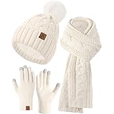 Hat Scarf And Gloves Set For Women, Womens Beanie Hats Thermal Touchscreen Gloves Scarf Scarves, Winter Accessories Sets