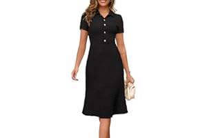 Annebouti Womens 2025 Spring Summer Short Sleeve Elegant Lace Button Down Semi-Formal Work Business Casual Midi Dress