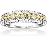 Ross-Simons 0.75 ct. t.w. Yellow and White Diamond 3-Row Ring in 14kt White Gold