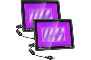 XYCN 2 Pack 200W LED Black Lights Outdoor, Flood Light with Plug, 395nm to 410nm IP66 Waterproof for Dance Party, Glow in The Dark, Stage Lighting, Body Paint, Fluorescent Poster, Neon Glow