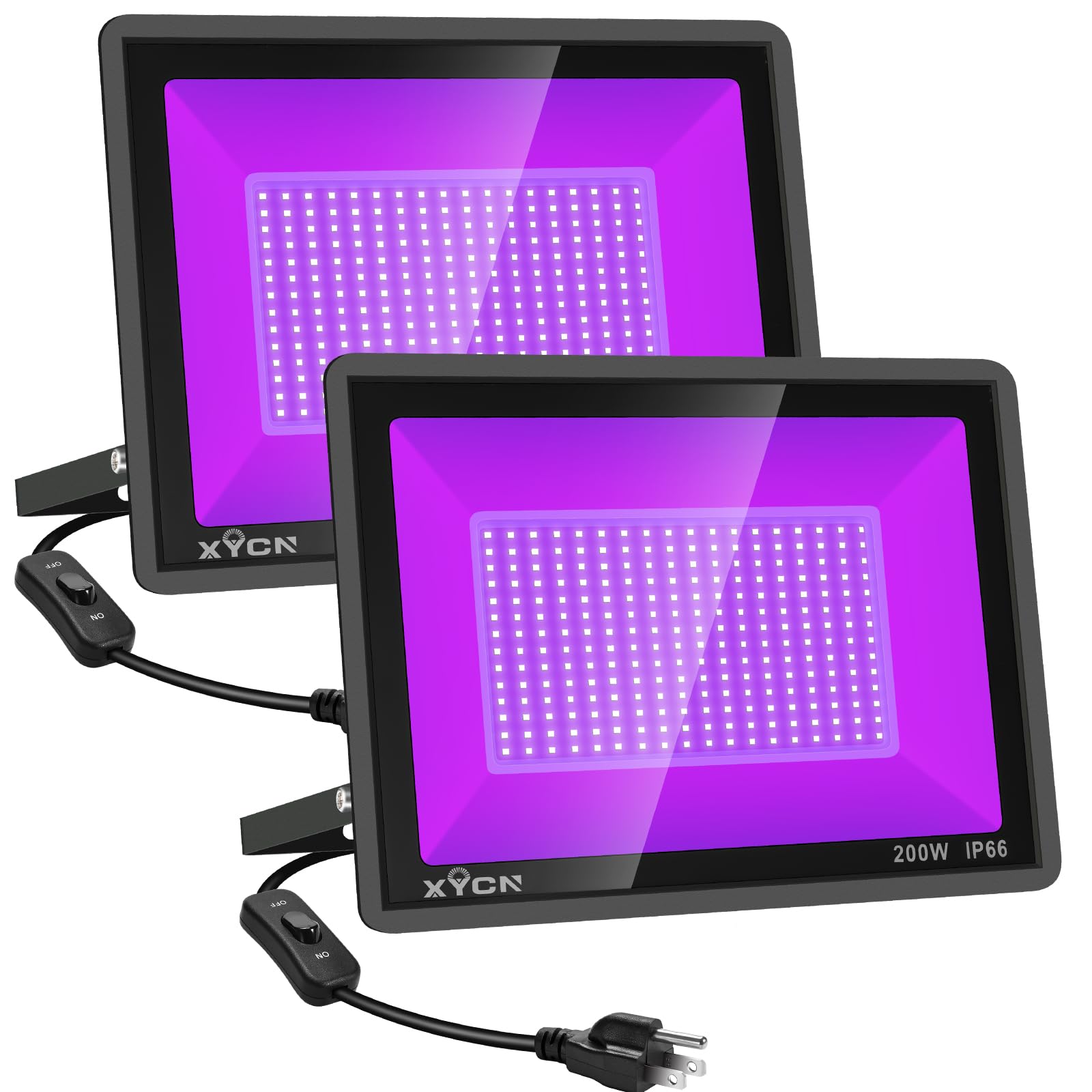 Photo 1 of XYCN 2 Pack 200W LED Black Lights Outdoor, Flood Light with Plug, 395nm to 410nm IP66 Waterproof for Dance Party, Glow in The Dark, Stage Lighting, Body Paint, Fluorescent Poster, Neon Glow