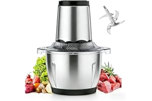 Electric Food Processor, Electric Meat Grinder,Mini Chopper, 2L Food Grade 304 Stainless Bowl, 4 Sharp Blades, 2-Speed Table 