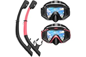 ACQCES Snorkeling Gear for Adults, Dry Top Snorkel Mask Set 2 Pack Scuba Diving Mask Snorkel Gear Anti Fog Snorkeling Packages Tempered Glass Panoramic View Nose Cover