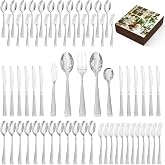 KINGSTONE 65-Piece Flatware Set, 18/10 Stainless Steel Utensil for 12 | Bead Edge Design, Matte Silver Finish, Dishwasher Safe, Elegant Table Setting, Daily Dining &amp; Special Occasions