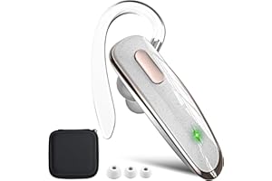 Jinreoo Bluetooth Headset, V5.1 Ultralight Wireless Handsfree Earpiece Cell Phone with Noise Cancellation Microphone for iOS Android Trucker Driver- White